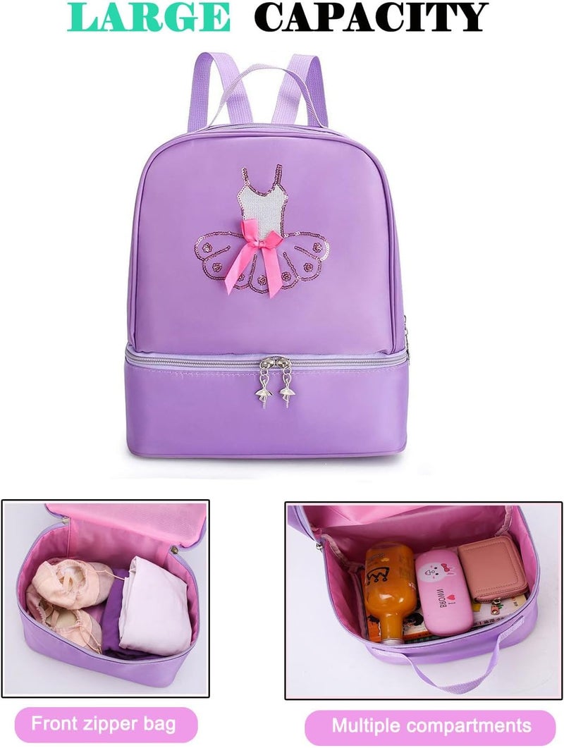SEHXIM Ballet Dance Backpack with Separate Shoe Compartment,Tutu Dress Dance Bag, Ballet Bags for Girl,Gymnastics Latin Dance Yoga Tap Dance Jazz Storage Bag (Purple) - Image 3
